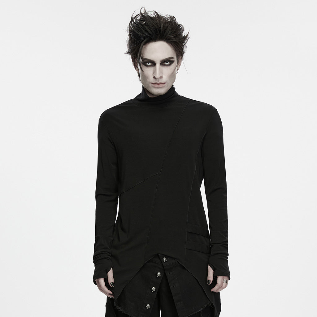WT-1122TCM Asymmetrical Long Sleeve Gothic T Shirts with Layered Hem Design