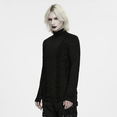 WT-1123TCM Black Gothic Ruched Detail Long Sleeve Punk Shirts