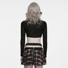 WT-1124TCF Black Gothic Mesh Detail Crop Punk T Shirts Long Sleeve