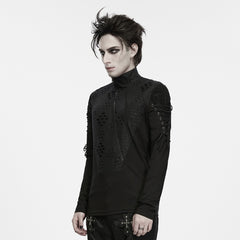 WT-1125TCM Gothic Punk T Shirts with Textured Snake Pattern and Lace Up Sleeves