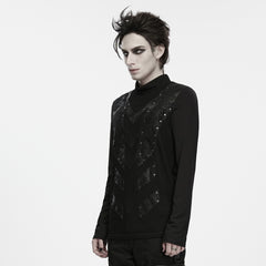 WT-1127TCM Gothic Studded Chevron Mesh Punk T Shirts Long Sleeve Design