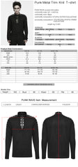 WT-1130TCM Mens Black Studded Leather Accent Punk T Shirts Long Sleeve