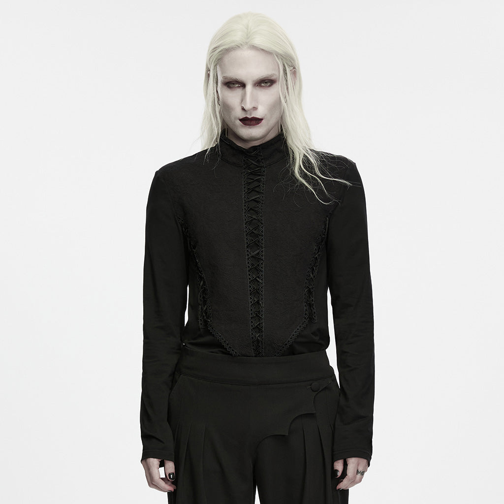 WT-1138TCM Black Lace Up High Collar Gothic Shirts for Men