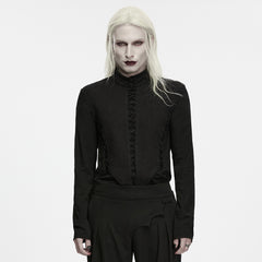 WT-1138TCM Black Lace Up High Collar Gothic Shirts for Men