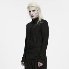 WT-1138TCM Black Lace Up High Collar Gothic Shirts for Men