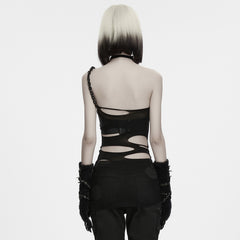 WT-1145BXF Ripped Mesh Cutout Punk T Shirts with Chain Details