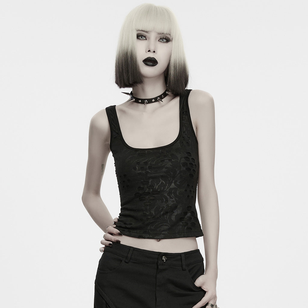 WT-1156BXF Gothic Black Lace Tank Punk T Shirts for Women