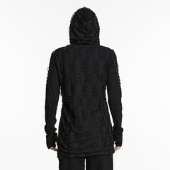 WT-438TCM Mens Gothic T Shirts Textured Black Hooded Long Sleeve Top