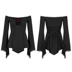 WT-691TCF Gothic slash neck A line long sleeve T-shirt