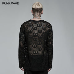 WT-717CCM Punk Daily Wear Skull Mesh Long Sleeve T-shirt