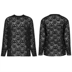 WT-717CCM Punk Daily Wear Skull Mesh Long Sleeve T-shirt