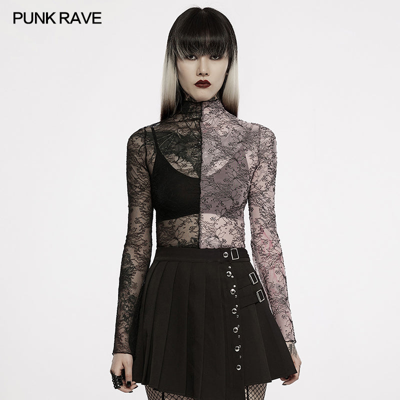 WT-727TCF Gothic simple spliced lace T-shirt -  Punk Rave Clothing