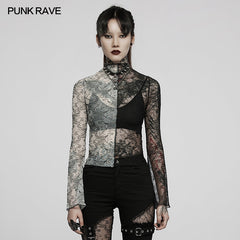 WT-727TCF Gothic simple spliced lace T-shirt -  Punk Rave Clothing