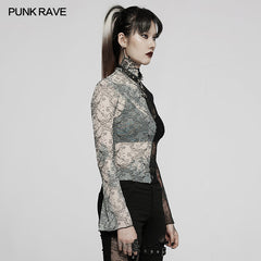 WT-727TCF Gothic simple spliced lace T-shirt -  Punk Rave Clothing
