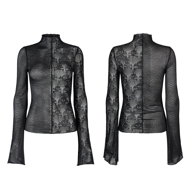 WT-727TCF Gothic simple spliced lace T-shirt -  Punk Rave Clothing
