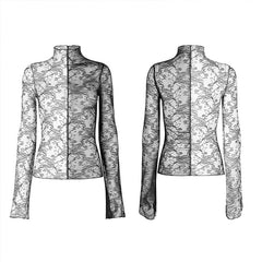 WT-727TCF Gothic simple spliced lace T-shirt -  Punk Rave Clothing