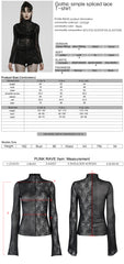 WT-727DQF Sheer Floral Lace Gothic T Shirts with High Neck Long Sleeves