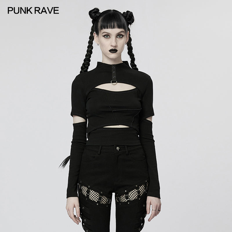WT-746TCF Punk daily hollow out T-shirt -  Punk Rave Clothing