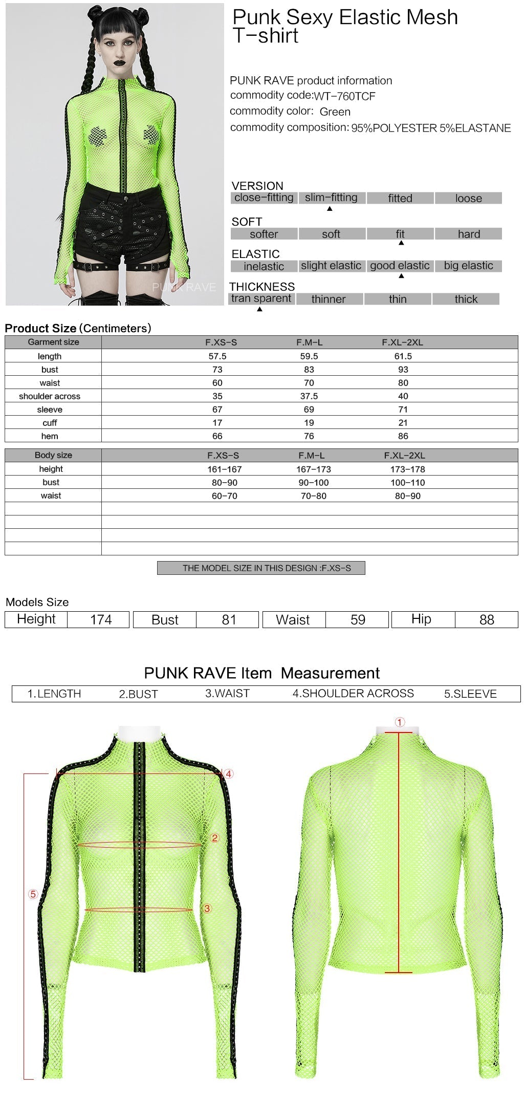 WT-760TCF Gothic Fishnet Long Sleeve Punk T-Shirt Zippered Design?-??Punk Rave Clothing