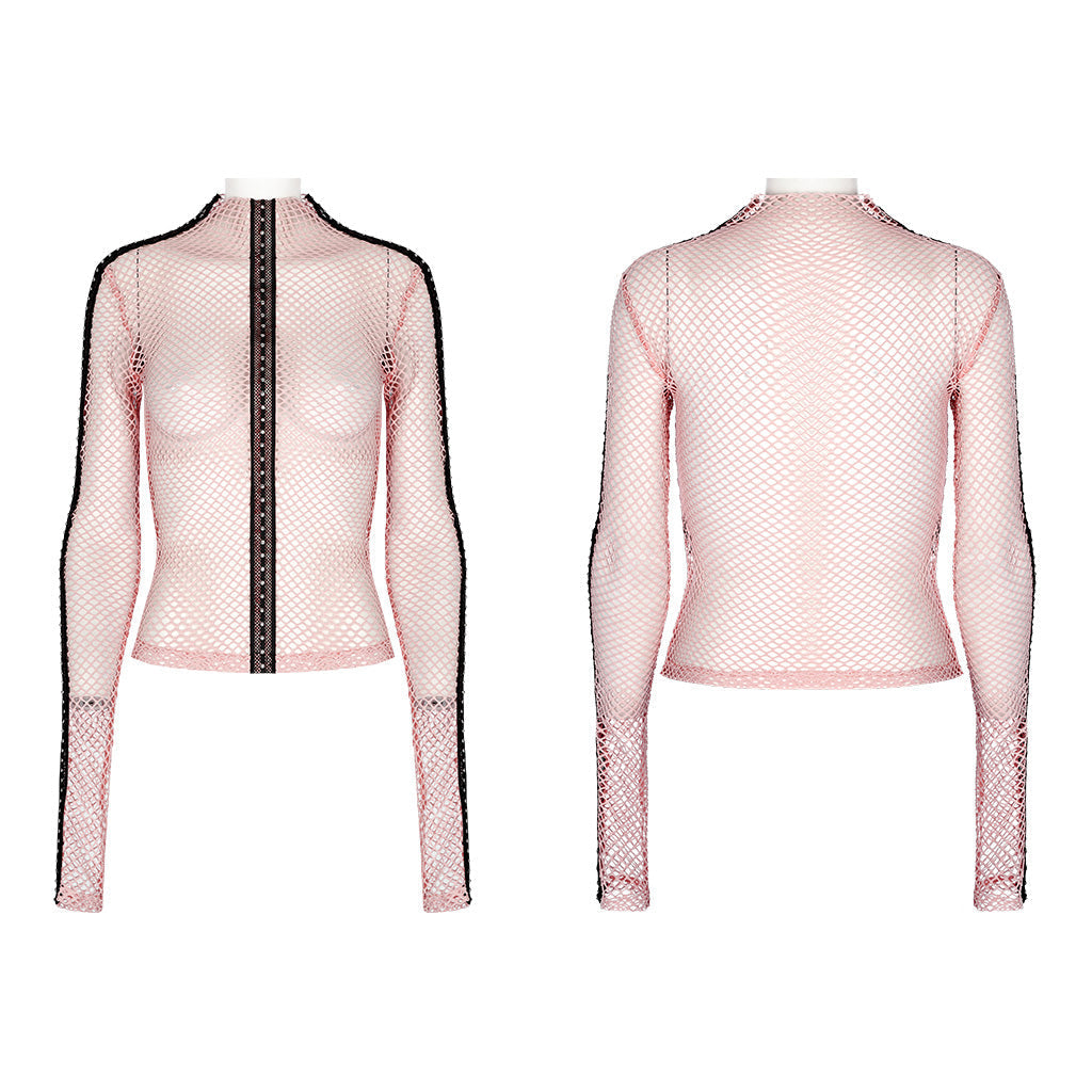 WT-760TCF Gothic Fishnet Long Sleeve Punk T-Shirt Zippered Design?-??Punk Rave Clothing