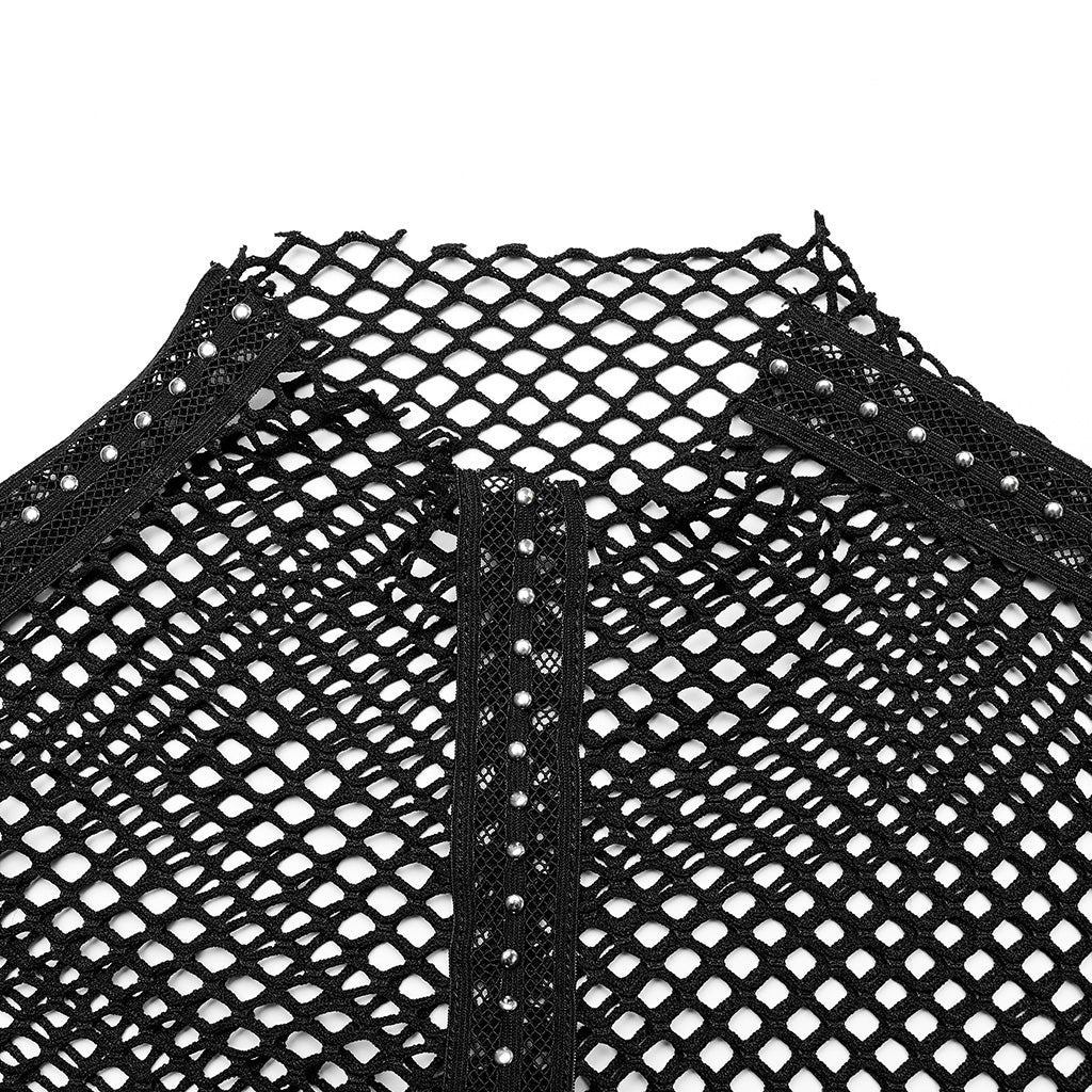 WT-760TCF Gothic Fishnet Long Sleeve Punk T-Shirt Zippered Design