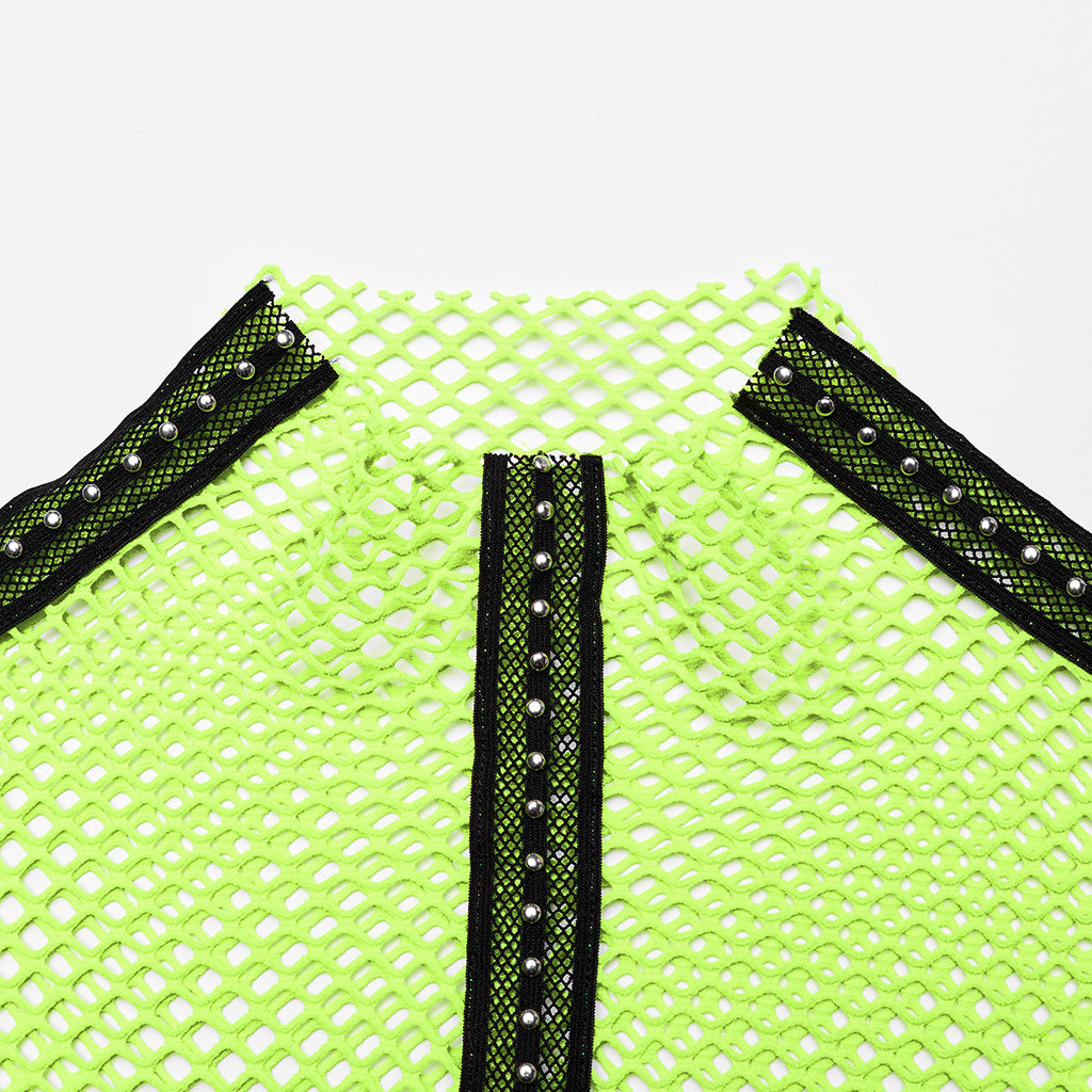WT-760TCF Gothic Fishnet Long Sleeve Punk T-Shirt Zippered Design?-??Punk Rave Clothing