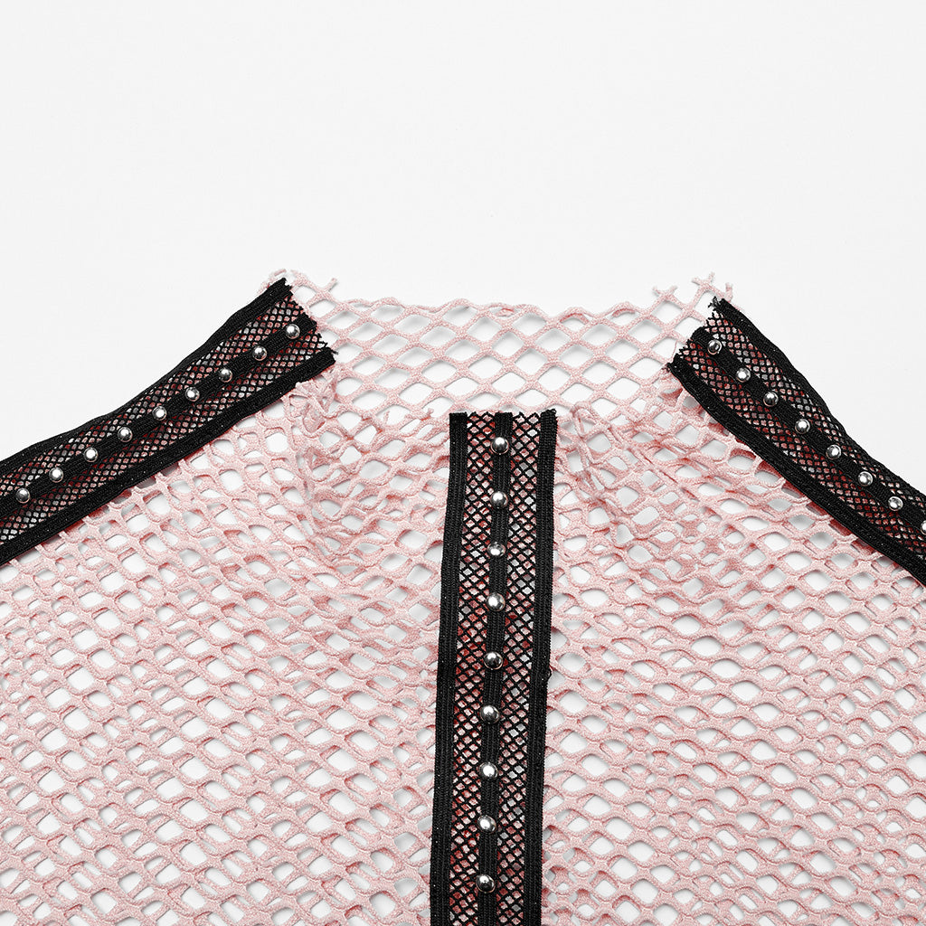 WT-760TCF Gothic Fishnet Long Sleeve Punk T-Shirt Zippered Design?-??Punk Rave Clothing