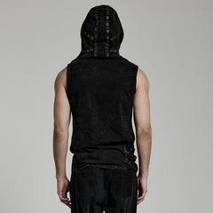 WT-770BXM Hooded Black Asymmetrical Punk Vests with Rivet Detailing