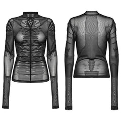 WT-800TCF Sheer Gothic Mesh Ruched Long Sleeve T-Shirt