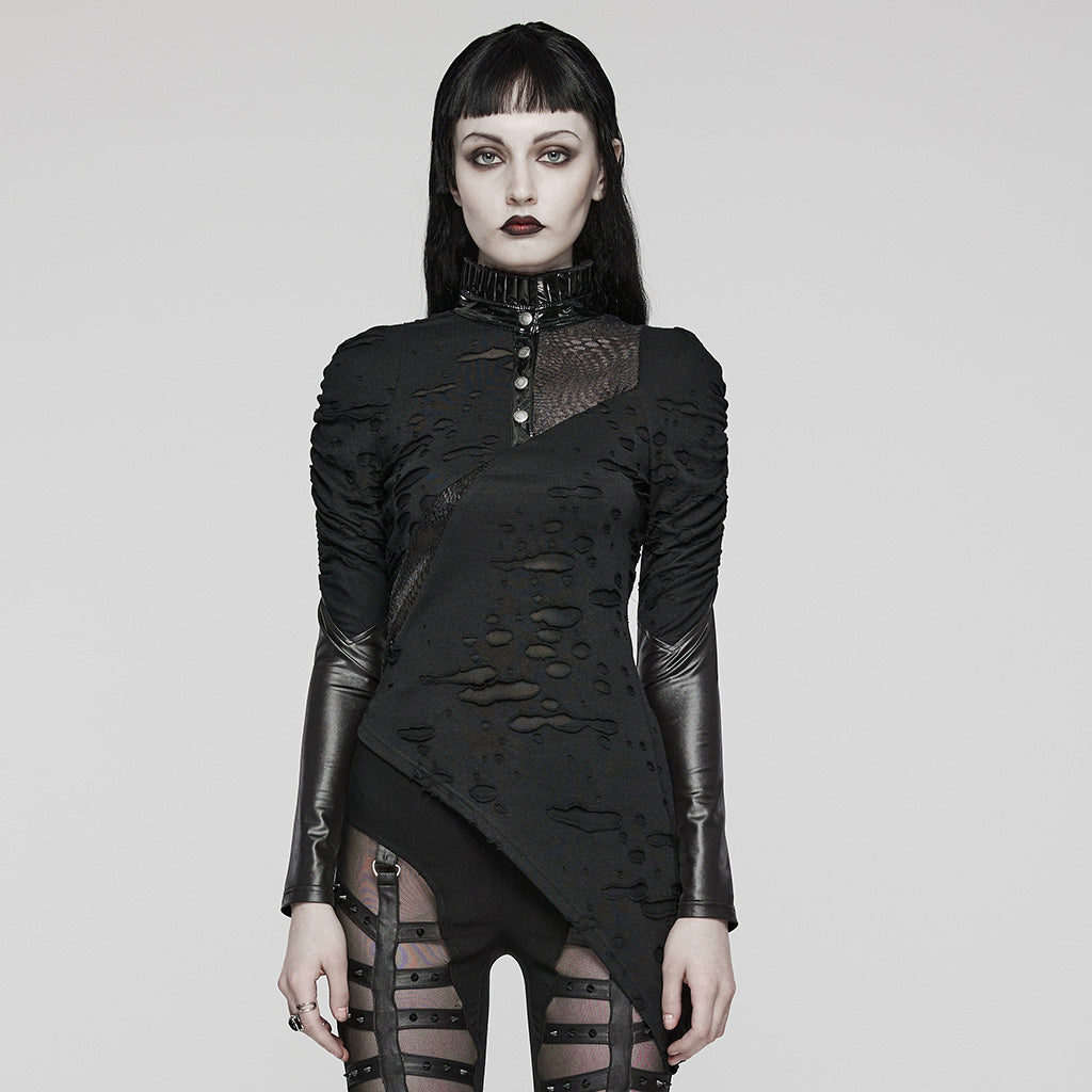 WT-811TCF Gothic Asymmetrical Distressed Punk Long Sleeve Top