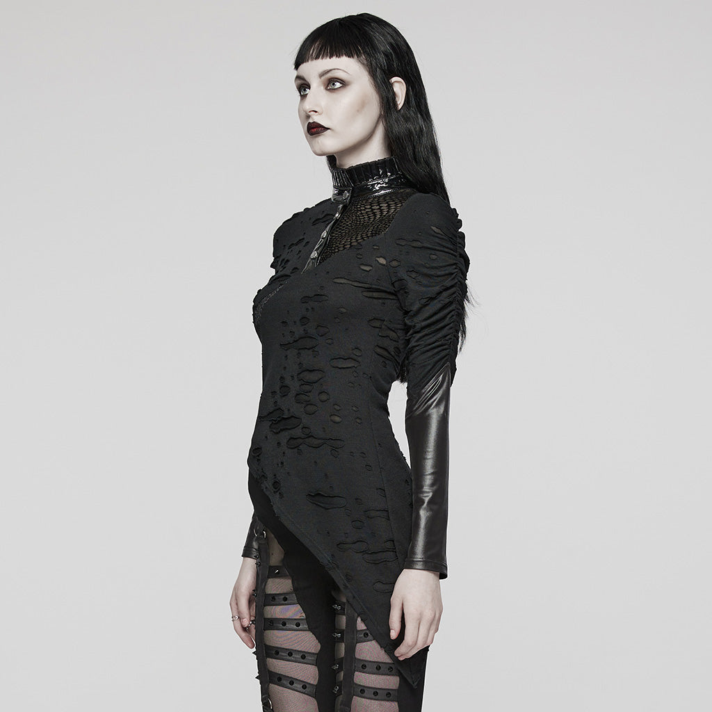 WT-811TCF Gothic Asymmetrical Distressed Punk Long Sleeve Top?-??Punk Rave Clothing
