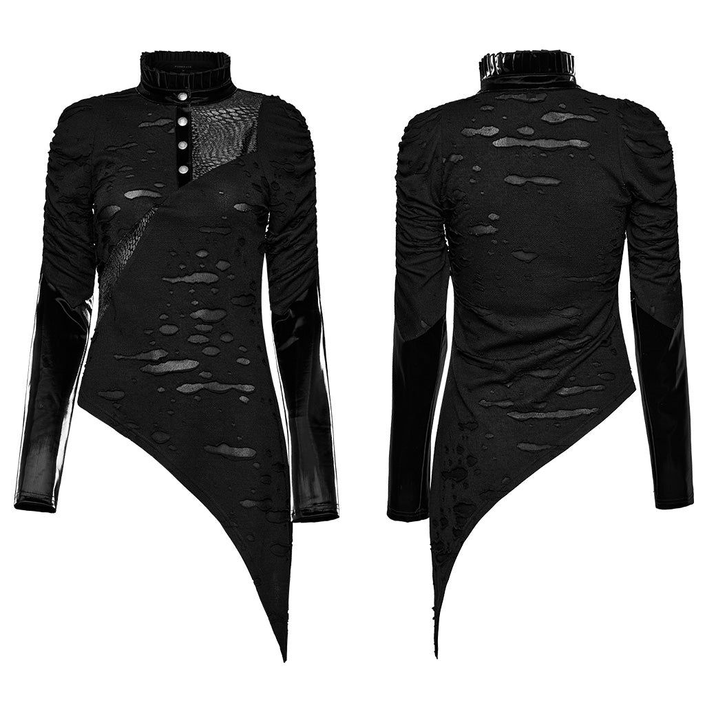 WT-811TCF Gothic Asymmetrical Distressed Punk Long Sleeve Top?-??Punk Rave Clothing