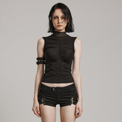 WT-820BXF black Sleeveless Mesh Collar Punk T-Shirt for Goth Style