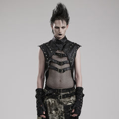 WT-824BXM Edgy Studded Mesh Punk Vest with Buckle Accents