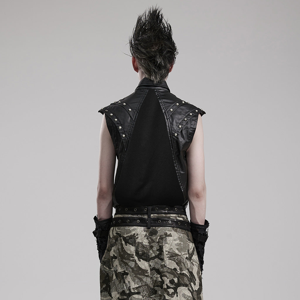 WT-824BXM Edgy Studded Mesh Punk Vest with Buckle Accents?-??Punk Rave Clothing