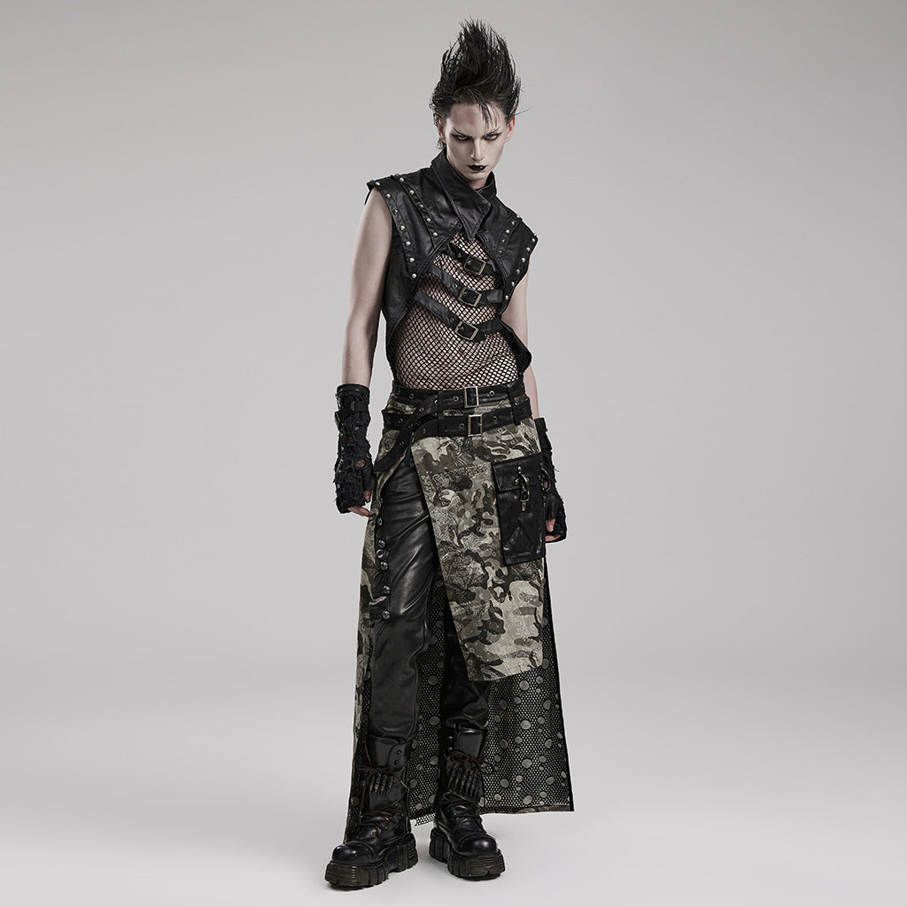 WT-824BXM Edgy Studded Mesh Punk Vest with Buckle Accents