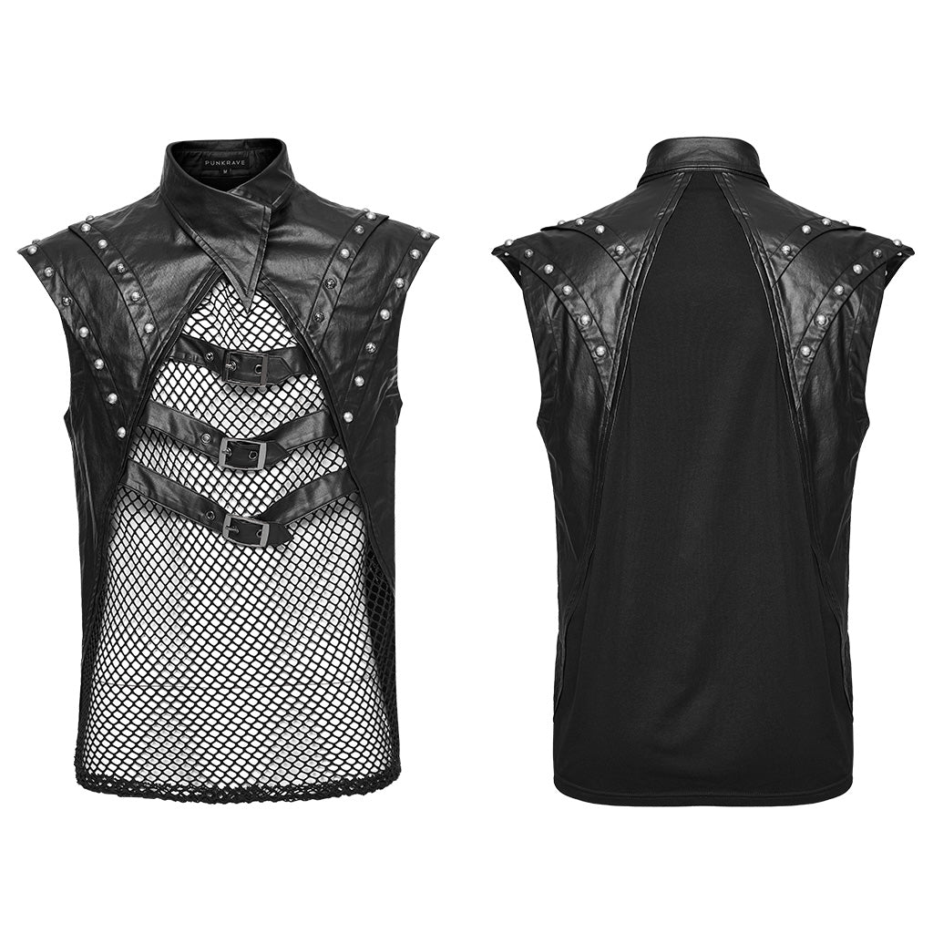 WT-824BXM Edgy Studded Mesh Punk Vest with Buckle Accents?-??Punk Rave Clothing