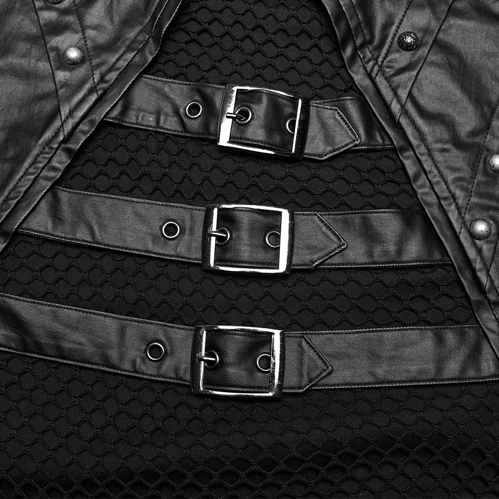 WT-824BXM Edgy Studded Mesh Punk Vest with Buckle Accents?-??Punk Rave Clothing