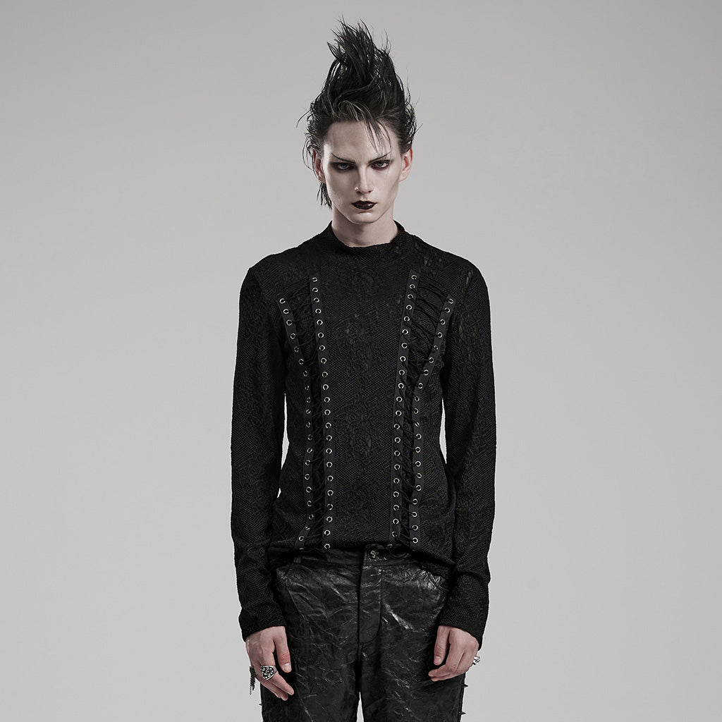WT-826TCM Edgy black Lace Eyelet Gothic Shirt Long Sleeve?-??Punk Rave Clothing
