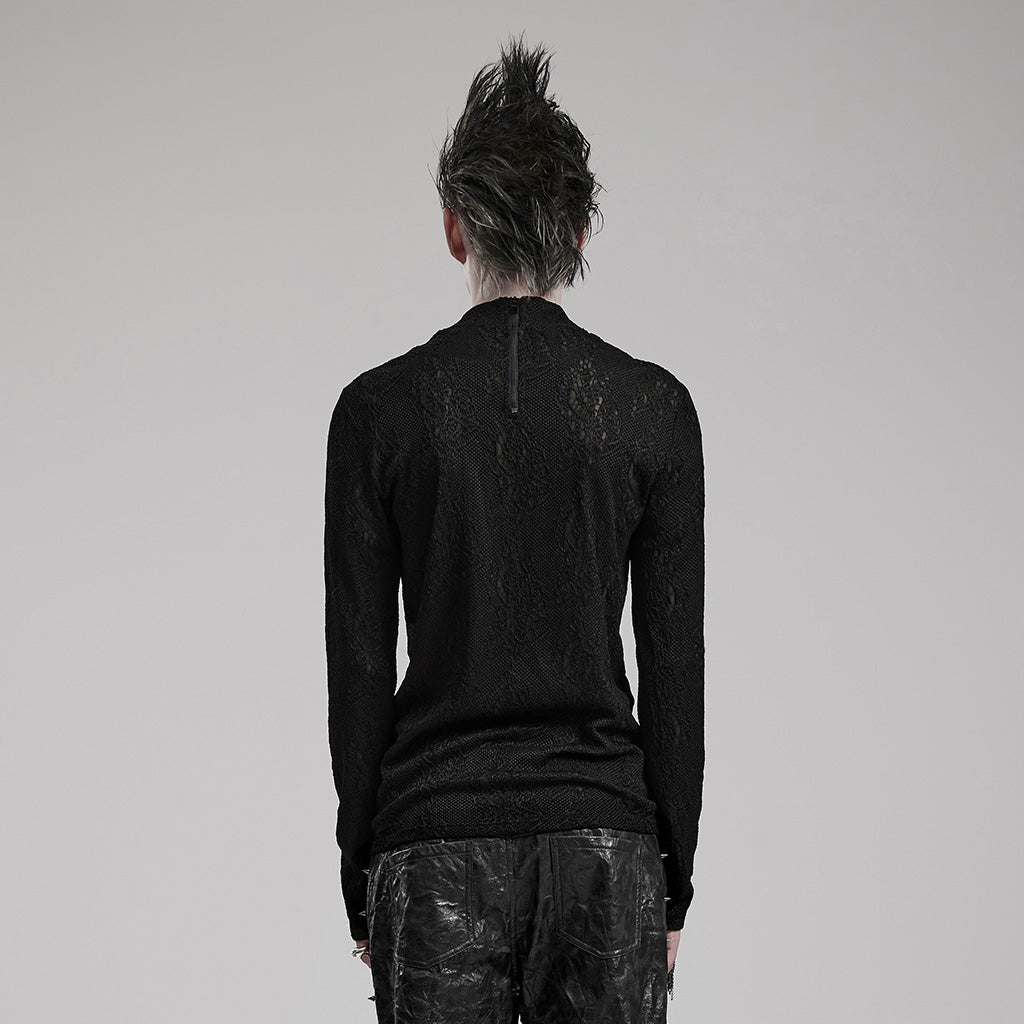 WT-826TCM Edgy black Lace Eyelet Gothic Shirt Long Sleeve?-??Punk Rave Clothing