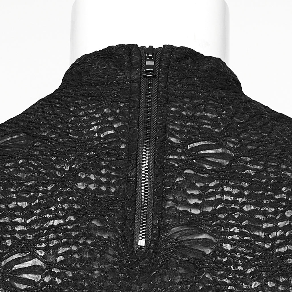 WT-826TCM Edgy black Lace Eyelet Gothic Shirt Long Sleeve