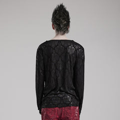 WT-827TCM Gothic Lace Drape T-Shirt Long Sleeve black Pullover