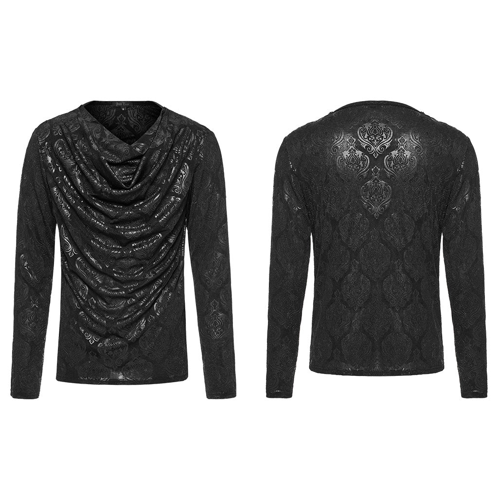 WT-827TCM Gothic Lace Drape T-Shirt Long Sleeve black Pullover?-??Punk Rave Clothing
