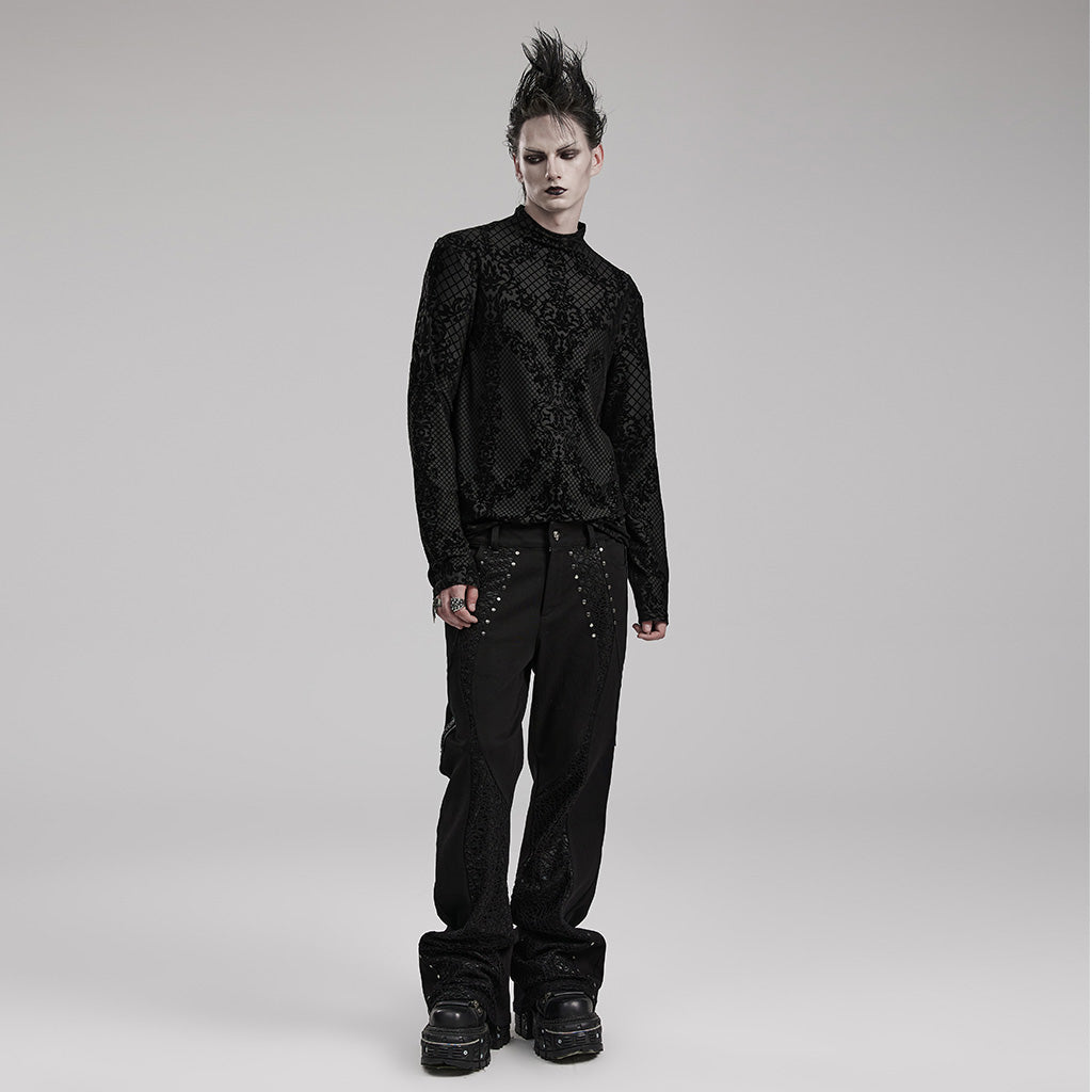 WT-830TCM Gothic T-Shirts Black Velvet Patterned Long Sleeve Top