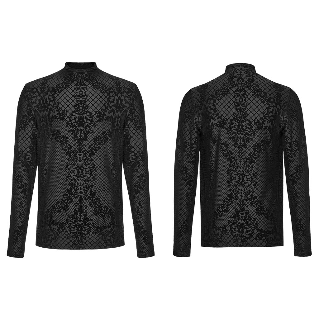 WT-830TCM Gothic T-Shirts Black Velvet Patterned Long Sleeve Top