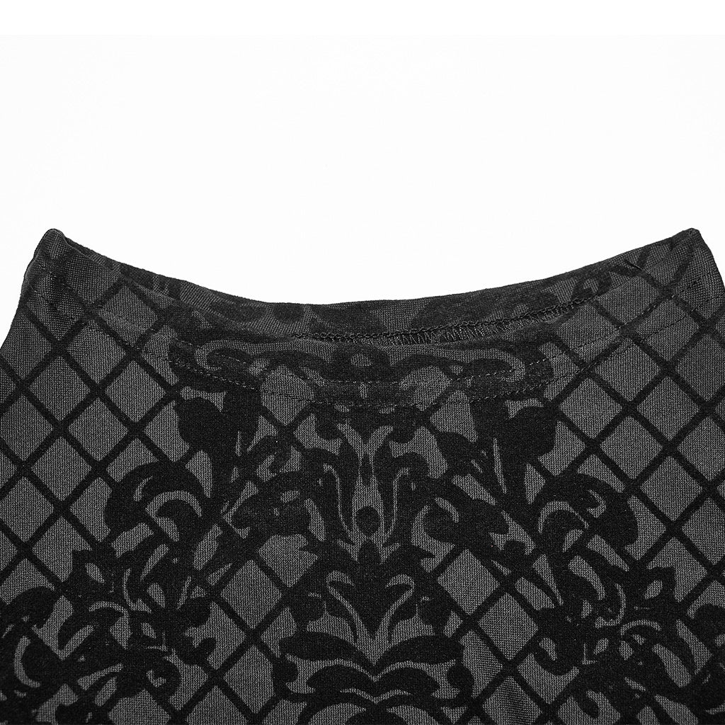 WT-830TCM Gothic T-Shirts Black Velvet Patterned Long Sleeve Top