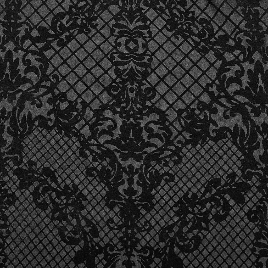 WT-830TCM Gothic T-Shirts Black Velvet Patterned Long Sleeve Top