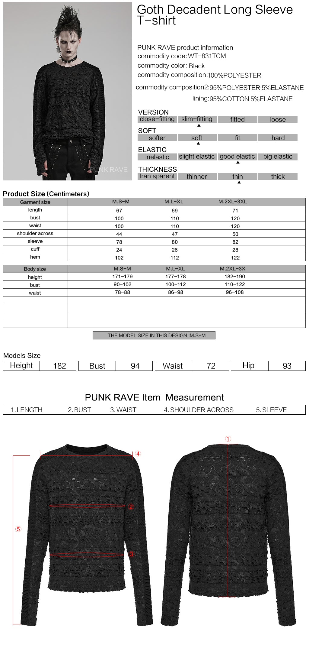 WT-831TCM Mens Gothic Lace Textured Long Sleeve T-Shirt