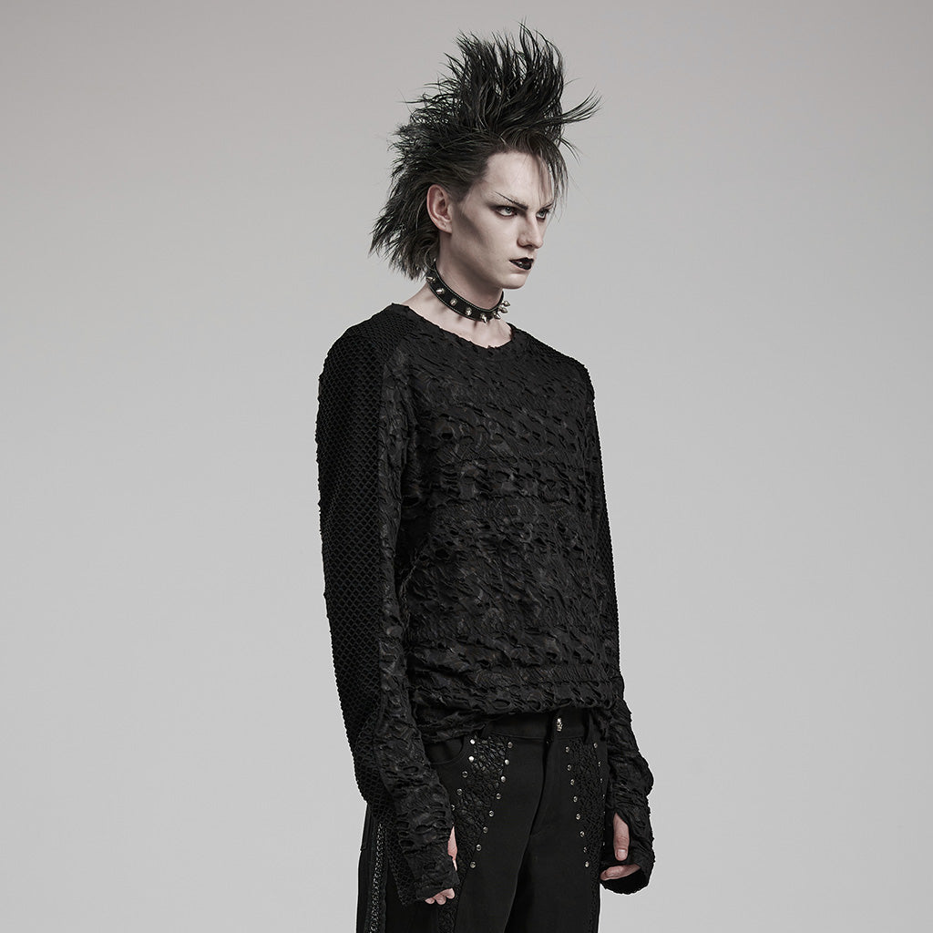 WT-831TCM Mens Gothic Lace Textured Long Sleeve T-Shirt