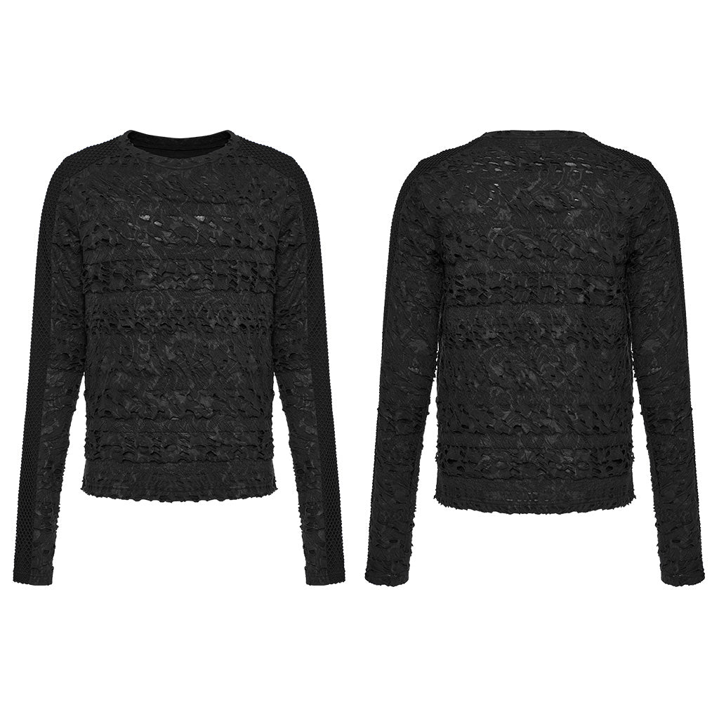 WT-831TCM Mens Gothic Lace Textured Long Sleeve T-Shirt